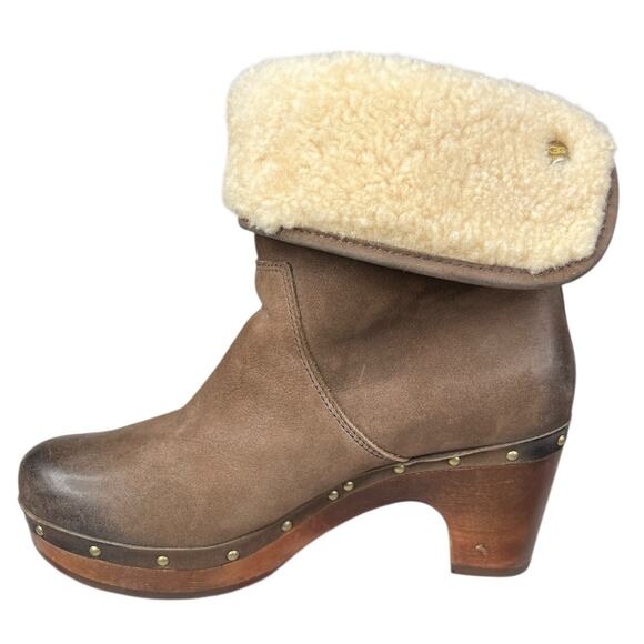 UGG Women’s Lynnea Brown Suede Shearling Cuff Ankle Boot Size US 6 - Picture 2 of 11